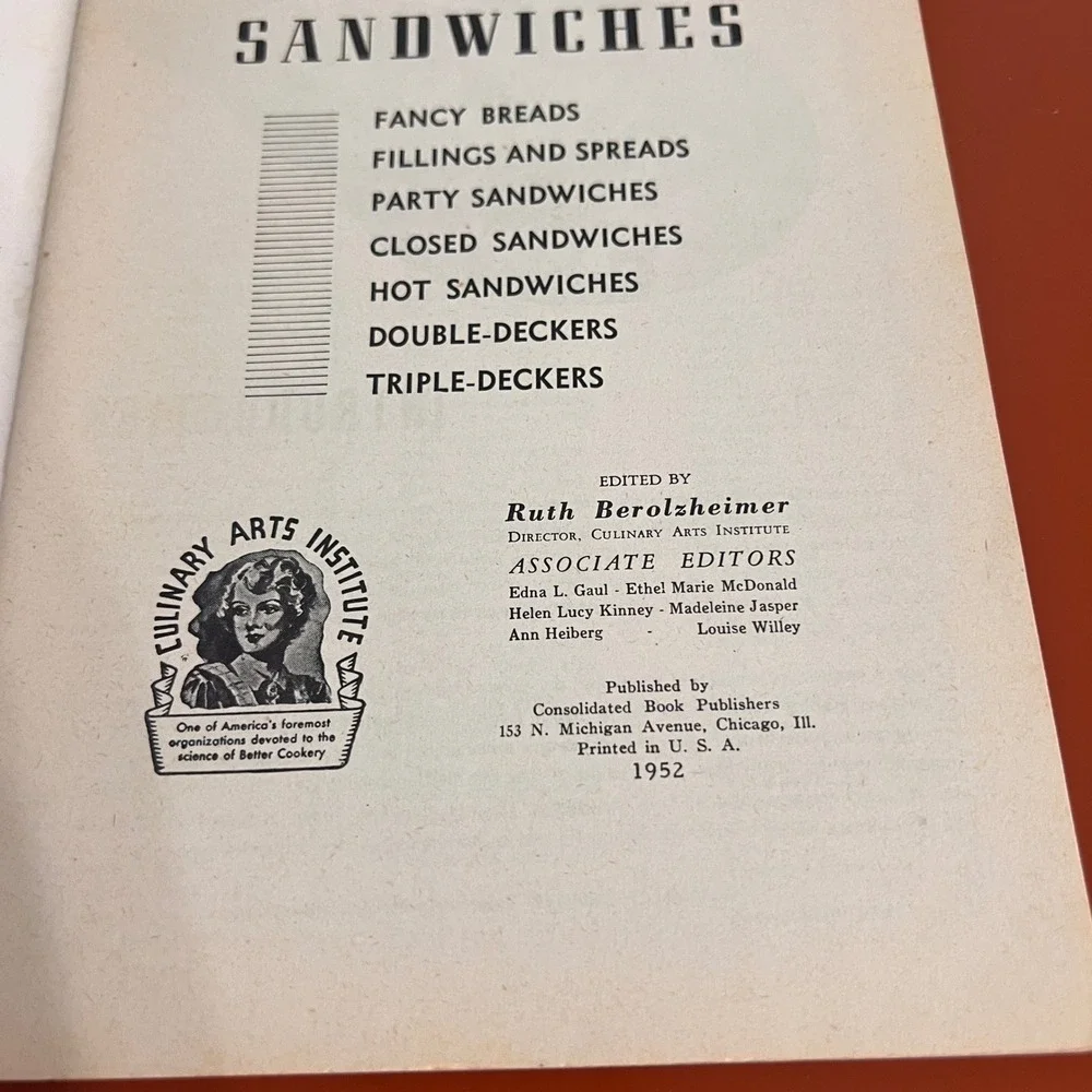 Vintage 1952 500 Tasty Sandwich Recipes Cookbook Culinary Arts Institute Booklet